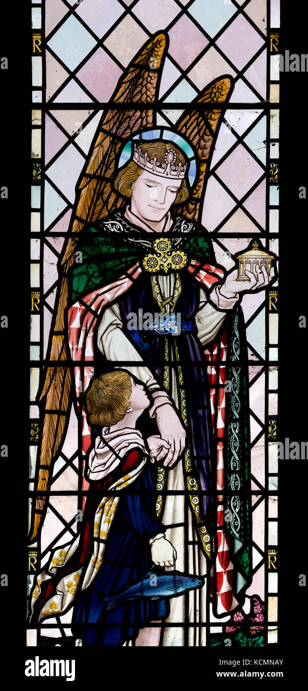 Raphael stained glass, St. Wilfrid`s Church, North Muskham, Nottinghamshire, England, UK Stock Photo
